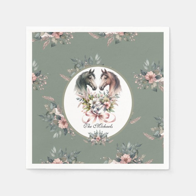 Guardanapo De Papel Casamento Elegante de Cavalo de Primavera (Frente)