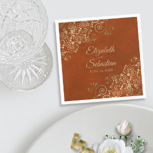 Guardanapo De Papel Casamento Elegante De Ferrugem Laranja De Lace Dou
