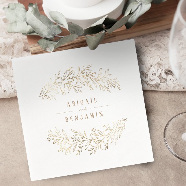 Guardanapo De Papel Casamento elegante de folhagem botânica dourada (Faux gold gilded botanical foliage elegant wedding napkins)