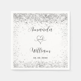 Guardanapo De Papel Casamento elegante de guião prateado branco