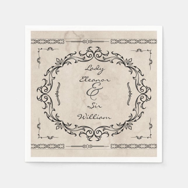 Guardanapo De Papel Casamento Elegante de Manuscrito Medieval (Frente)
