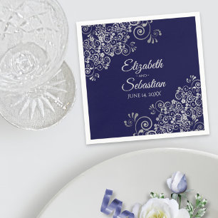 Guardanapo De Papel Casamento Elegante de Marinhos Azuis e Prateados