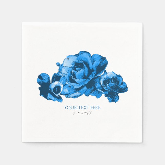 Guardanapo De Papel Casamento Elegante de Rosas de Aquarela Azul (Frente)