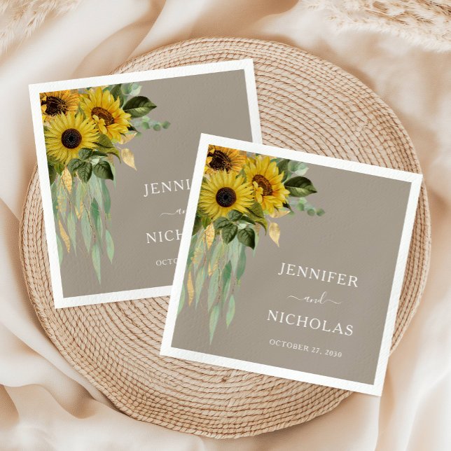 Guardanapo De Papel Casamento Elegante de Taupe de Girassol (Elegant Sunflower Taupe Wedding Napkins)
