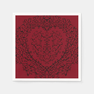 Guardanapo De Papel Casamento Elegante do Coração Gótico Vermelho e