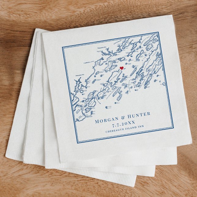 Guardanapo De Papel Casamento Elegante do Mapa da Ilha de Chebeague Ma (These Chebeague Island Maine napkins are perfect for your Chebeague Island Inn destination wedding)