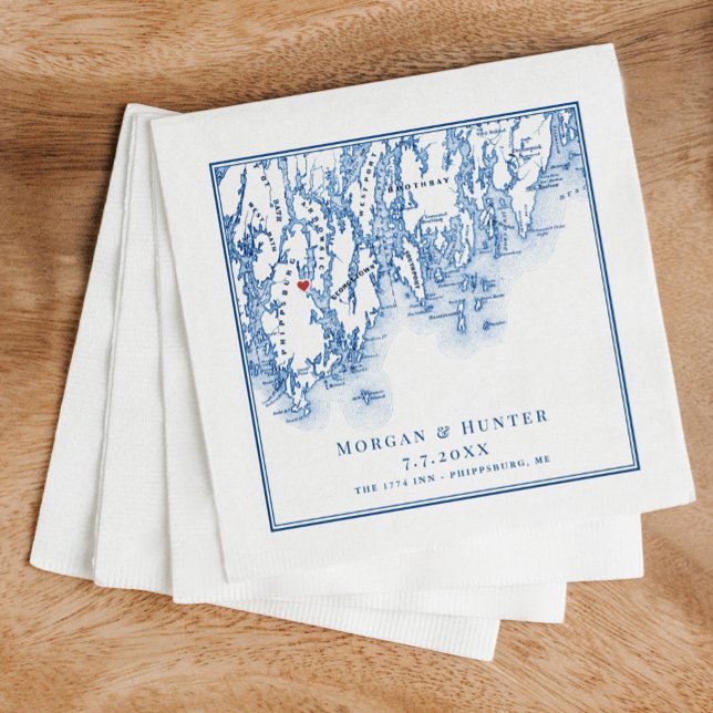 Guardanapo De Papel Casamento Elegante do Marinho Maine de Phippsburg (These Phippsburg Maine wedding napkins are perfect for your coastal 1774 Inn destination wedding)