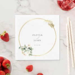 Guardanapo De Papel Casamento Elegante Dourado Eucalipto Verde