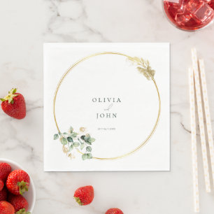 Guardanapo De Papel Casamento Elegante Dourado Eucalipto Verde