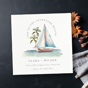 Guardanapo De Papel Casamento Elegante Dusky Teal Sailboat Palm Seasca