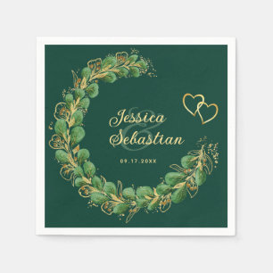 Guardanapo De Papel Casamento Elegante Emerald Green e Dourado Eucalyp