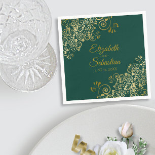 Guardanapo De Papel Casamento Elegante Emerald Verde de Filigree Doura