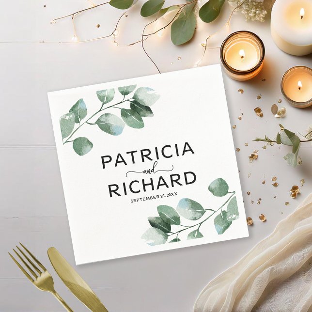 Guardanapo De Papel Casamento Elegante Eucalyptus Calliografia (Criador carregado)