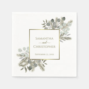 Guardanapo De Papel Casamento Elegante Eucalyptus & Pine Dourado & Sag
