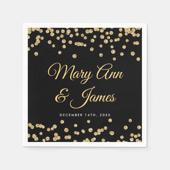 Guardanapo De Papel Casamento Elegante Faux Glitter Confetti Black Dou (Frente)