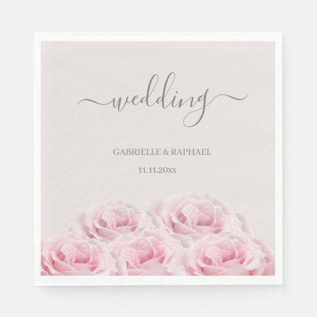 Guardanapo De Papel Casamento Elegante Floral das Flores Rosa-Blush (Frente)