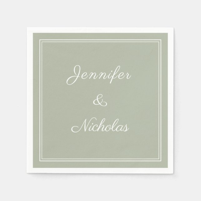 Guardanapo De Papel Casamento Elegante Formal em Verde Sage com Letra (Frente)