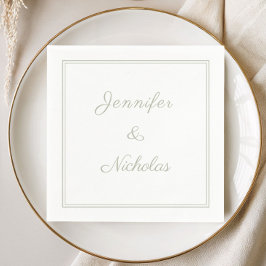 Guardanapo De Papel Casamento Elegante Formal em Verde Sage com Letra