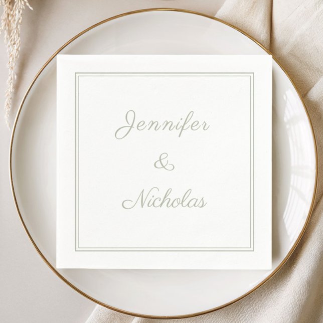 Guardanapo De Papel Casamento Elegante Formal em Verde Sage com Letra (Elegant Formal Sage Green Script Wedding Napkins)