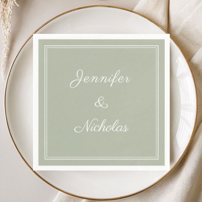 Guardanapo De Papel Casamento Elegante Formal em Verde Sage com Letra (Elegant Formal Sage Green Script Wedding Napkins)