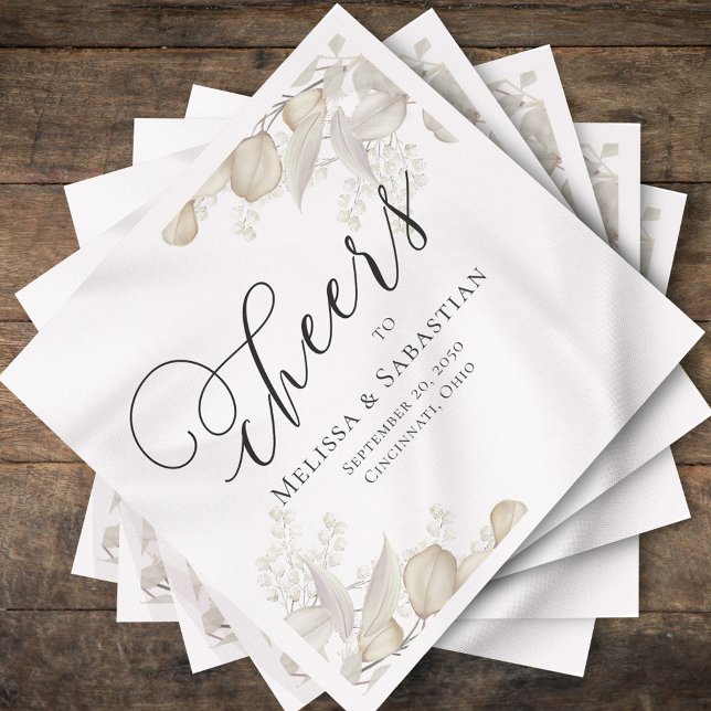 Guardanapo De Papel Casamento Elegante Greenery Saúde Simples (Elegant wedding custom cocktail napkin with sage green greenery)