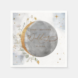 Guardanapo De Papel Casamento Elegante Lua Celestial e Estrelas Napkin