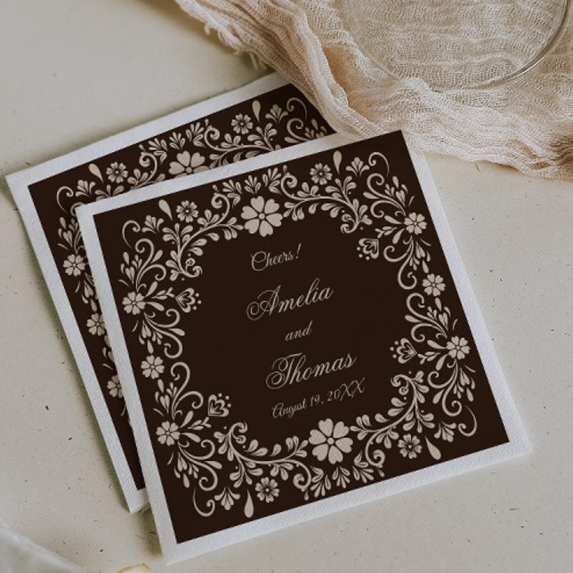 Guardanapo De Papel Casamento Elegante Marrom Rústico (Criador carregado)