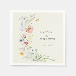 Guardanapo De Papel Casamento Elegante Mínimo de Flor Selvagem Moderna