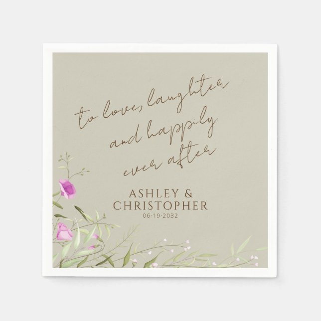 Guardanapo De Papel Casamento Elegante Moderno de Flor Selvagem (Frente)