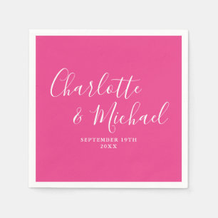 Guardanapo De Papel Casamento Elegante Moderno Rosa Quente com Assinat