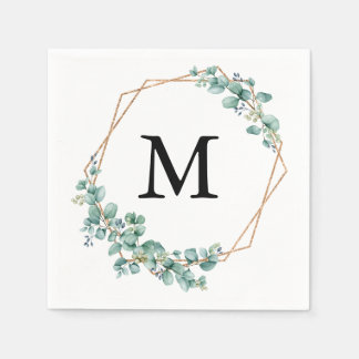 Guardanapo De Papel Casamento Elegante Monograma Aquarela Dourado Verd