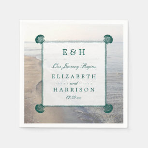Guardanapo De Papel Casamento Elegante Monograma & Teal Scallop Beach