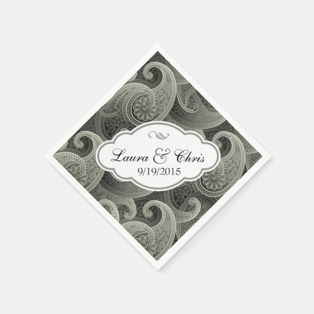 Guardanapo De Papel Casamento Elegante Platinum Paisley Personalizado (Canto)