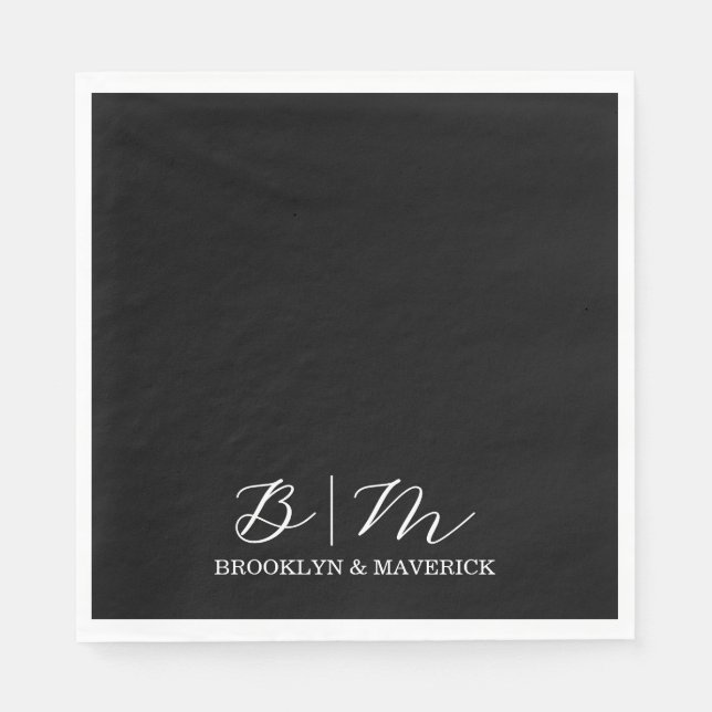Guardanapo De Papel Casamento Elegante Preto e Branco (Frente)