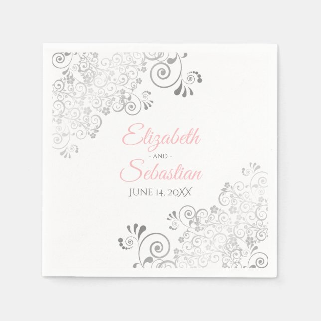 Guardanapo De Papel Casamento Elegante Rosa e Cinza Nápoles (Frente)
