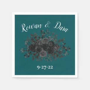 Guardanapo De Papel Casamento Elegante Rosa Gótico de Teal Negro
