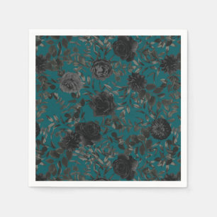 Guardanapo De Papel Casamento Elegante Rosa Gótico de Teal Negro