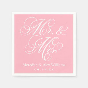 Guardanapo De Papel Casamento Elegante Rosa Script Mr e Mrs