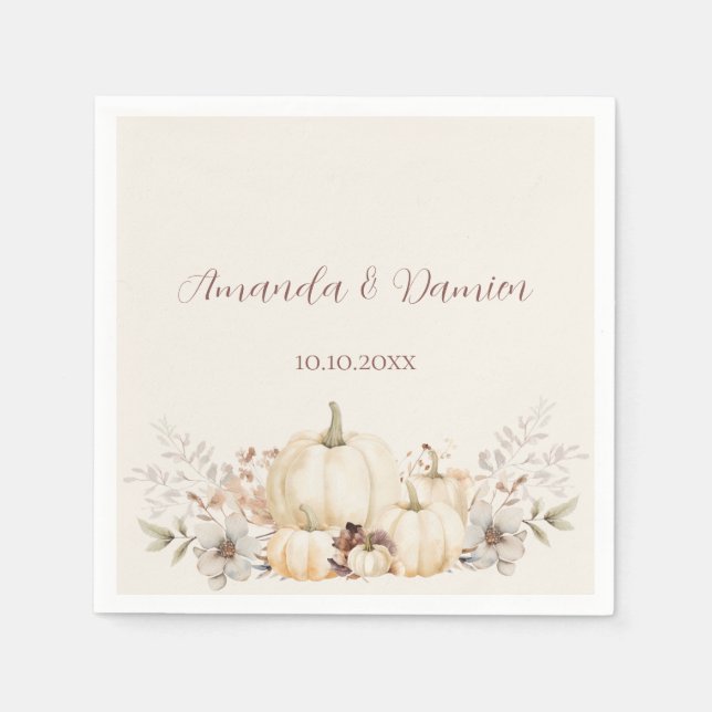 Guardanapo De Papel Casamento Elegante Rustic Autumn Pumpkins (Frente)