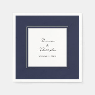 Guardanapo De Papel Casamento Elegante Simples e Azul-marinho e Branco