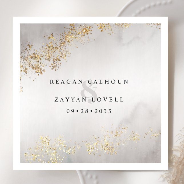 Guardanapo De Papel Casamento em Aquarela Cinza com Lascas de Ouro Lux (Criador carregado)