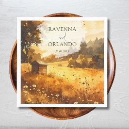 Guardanapo De Papel Casamento em Aquarela de Celeiro Rústico de Outono