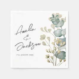 Guardanapo De Papel Casamento em Aquarela Eucalipto Verde Salvia