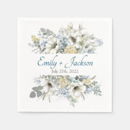 Guardanapo De Papel Casamento em Aquarela Floral Azul e Branco Elegant