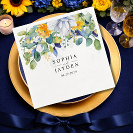 Guardanapo De Papel Casamento em aquarela floral elegante em amarelo e