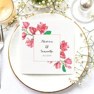 Guardanapo De Papel Casamento em Aquarela Rosa Branco Magnólia Floral