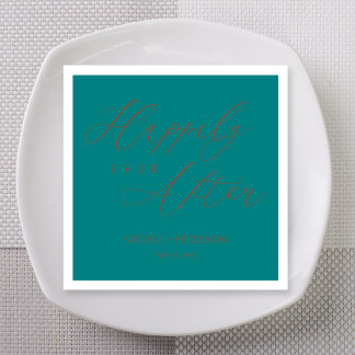 Guardanapo De Papel Casamento em Azul Turquesa com Letra Cobre Elegant