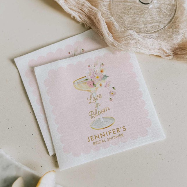 Guardanapo De Papel Casamento em Flor Rosa Bege Chá de Noiva (Love in Bloom Bridal Shower Napkins)
