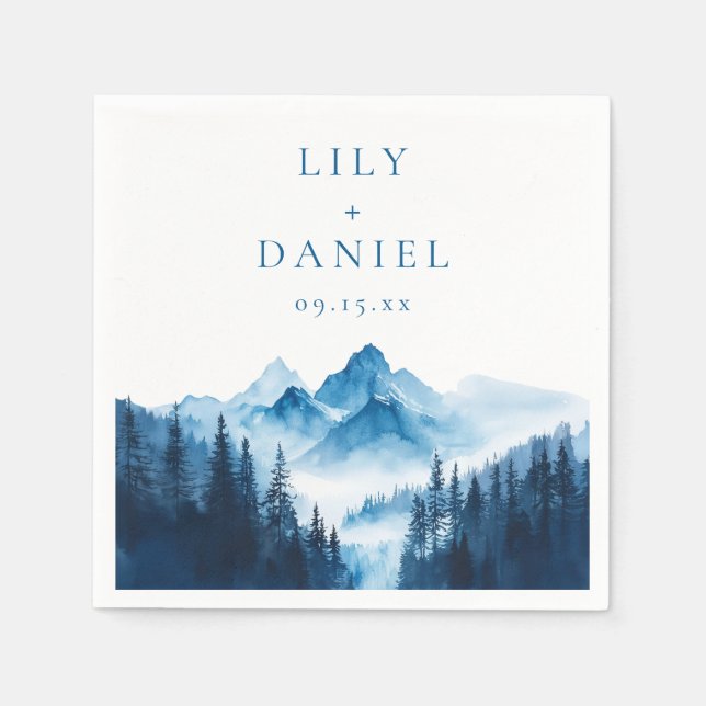 Guardanapo De Papel Casamento entre Montanhas Rustic Boho Blue Waterco (Frente)