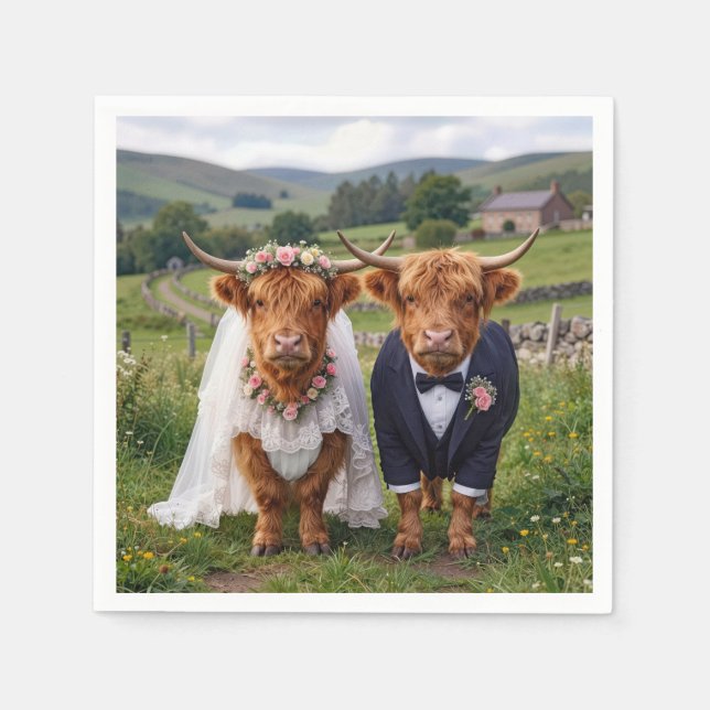 Guardanapo De Papel Casamento Escocês Vacas das Terras Altas (Frente)